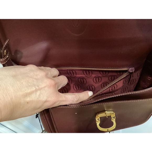 Cartier Crossbody Bag Leather Shoulder Bag Burgundy Designer Purse - Picture 9 of 16